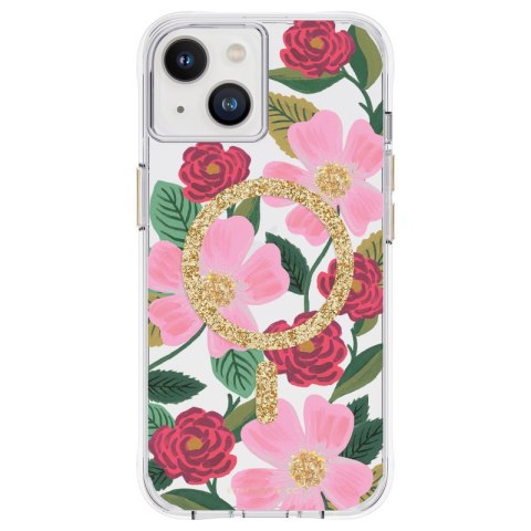 ND38_RP049188 Rifle Paper Clear MagSafe - Etui iPhone 14 zdobione złotem (Rose Garden)