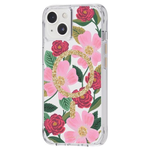 ND38_RP049188 Rifle Paper Clear MagSafe - Etui iPhone 14 zdobione złotem (Rose Garden)