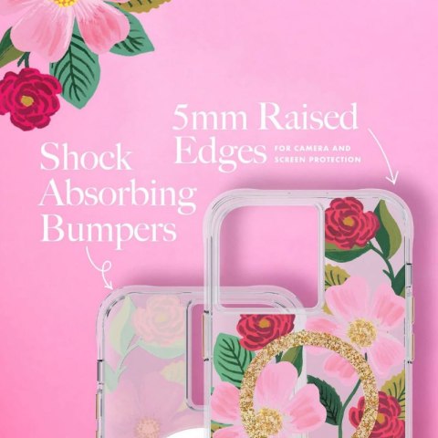 ND38_RP049188 Rifle Paper Clear MagSafe - Etui iPhone 14 zdobione złotem (Rose Garden)