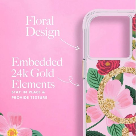 ND38_RP049188 Rifle Paper Clear MagSafe - Etui iPhone 14 zdobione złotem (Rose Garden)