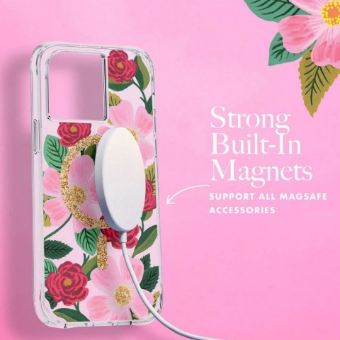 ND38_RP049188 Rifle Paper Clear MagSafe - Etui iPhone 14 zdobione złotem (Rose Garden)