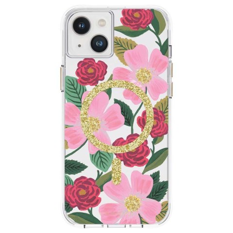 ND38_RP049280 Rifle Paper Clear MagSafe - Etui iPhone 14 Plus zdobione złotem (Rose Garden)