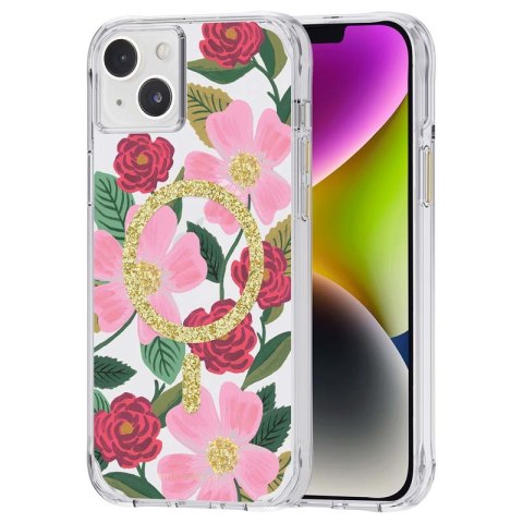 ND38_RP049280 Rifle Paper Clear MagSafe - Etui iPhone 14 Plus zdobione złotem (Rose Garden)
