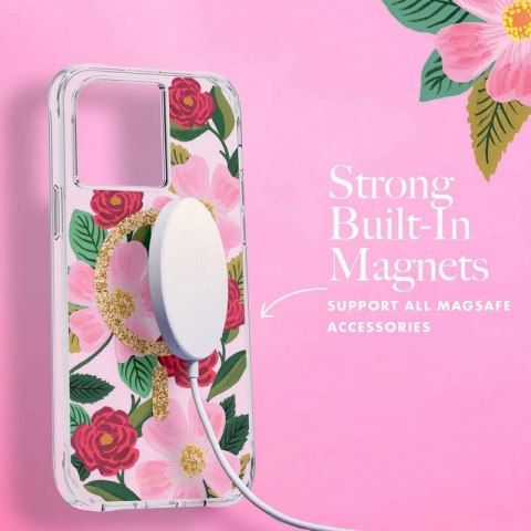 ND38_RP049280 Rifle Paper Clear MagSafe - Etui iPhone 14 Plus zdobione złotem (Rose Garden)