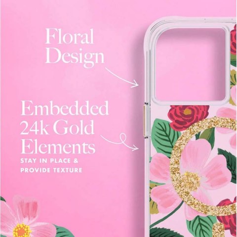 ND38_RP049280 Rifle Paper Clear MagSafe - Etui iPhone 14 Plus zdobione złotem (Rose Garden)