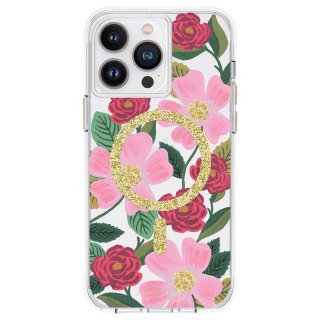 ND38_RP049324 Rifle Paper Clear MagSafe - Etui iPhone 14 Pro Max zdobione złotem (Rose Garden)