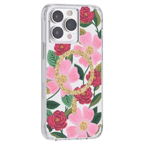 ND38_RP049324 Rifle Paper Clear MagSafe - Etui iPhone 14 Pro Max zdobione złotem (Rose Garden)