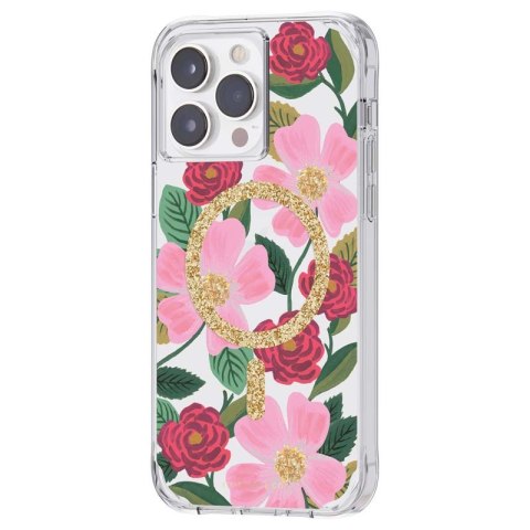 ND38_RP049324 Rifle Paper Clear MagSafe - Etui iPhone 14 Pro Max zdobione złotem (Rose Garden)