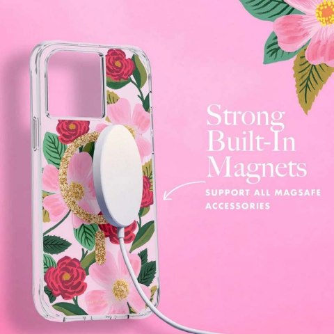 ND38_RP049324 Rifle Paper Clear MagSafe - Etui iPhone 14 Pro Max zdobione złotem (Rose Garden)