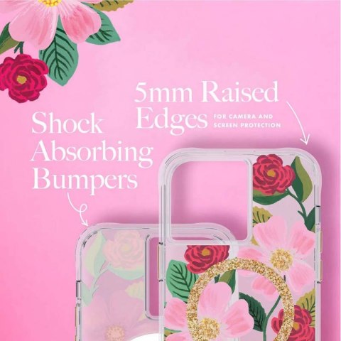ND38_RP049324 Rifle Paper Clear MagSafe - Etui iPhone 14 Pro Max zdobione złotem (Rose Garden)