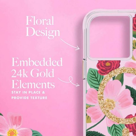 ND38_RP049324 Rifle Paper Clear MagSafe - Etui iPhone 14 Pro Max zdobione złotem (Rose Garden)