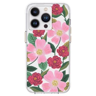 ND38_RP049818 Rifle Paper Clear - Etui iPhone 14 Pro zdobione złotem (Rose Garden)