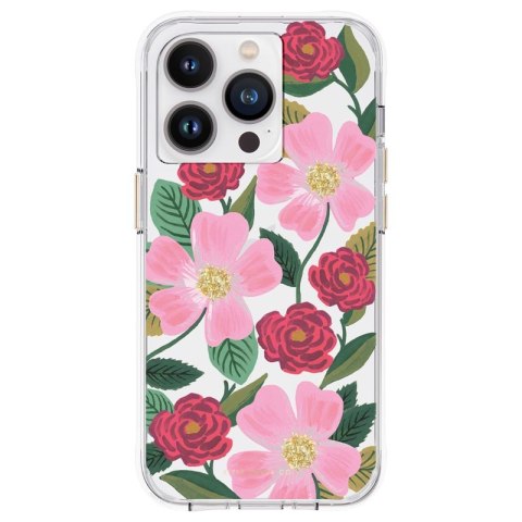 ND38_RP049818 Rifle Paper Clear - Etui iPhone 14 Pro zdobione złotem (Rose Garden)