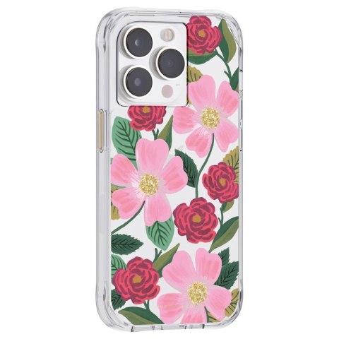 ND38_RP049818 Rifle Paper Clear - Etui iPhone 14 Pro zdobione złotem (Rose Garden)