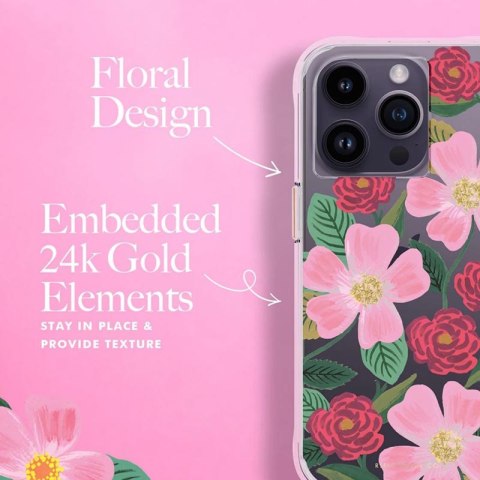ND38_RP049818 Rifle Paper Clear - Etui iPhone 14 Pro zdobione złotem (Rose Garden)