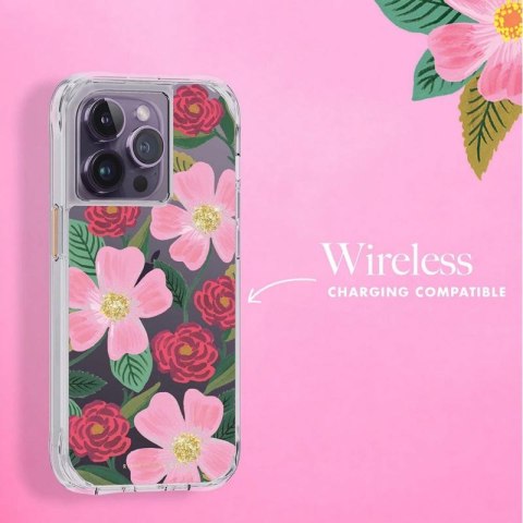 ND38_RP049818 Rifle Paper Clear - Etui iPhone 14 Pro zdobione złotem (Rose Garden)