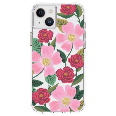 ND38_RP049820 Rifle Paper Clear - Etui iPhone 14 Plus zdobione złotem (Rose Garden)