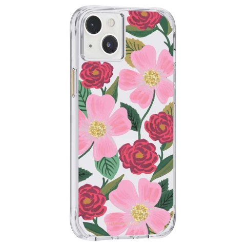 ND38_RP049820 Rifle Paper Clear - Etui iPhone 14 Plus zdobione złotem (Rose Garden)