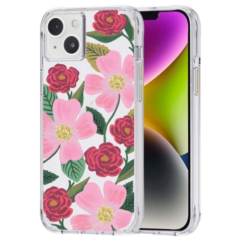 ND38_RP049820 Rifle Paper Clear - Etui iPhone 14 Plus zdobione złotem (Rose Garden)