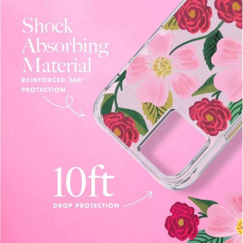 ND38_RP049820 Rifle Paper Clear - Etui iPhone 14 Plus zdobione złotem (Rose Garden)