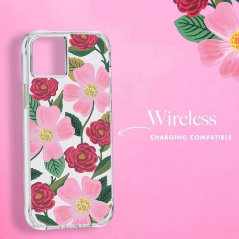 ND38_RP049820 Rifle Paper Clear - Etui iPhone 14 Plus zdobione złotem (Rose Garden)
