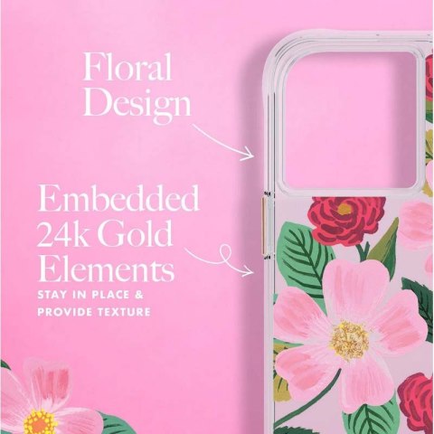 ND38_RP049822 Rifle Paper Clear - Etui iPhone 14 Pro Max zdobione złotem (Rose Garden)
