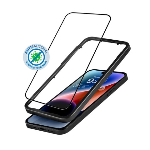 ND38_CRG-AB3DAG-IP14P Crong Anti-Bacterial 3D Armour Glass - Szkło hartowane 9H na cały ekran iPhone 14 Pro + ramka instalacyjna