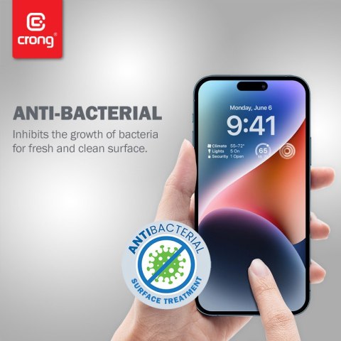 ND38_CRG-AB3DAG-IP14P Crong Anti-Bacterial 3D Armour Glass - Szkło hartowane 9H na cały ekran iPhone 14 Pro + ramka instalacyjna