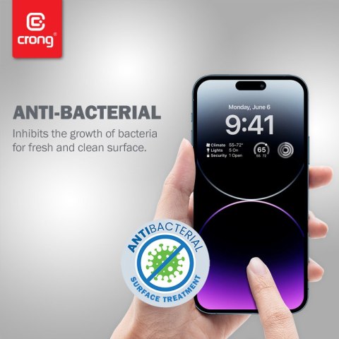 ND38_CRG-AB3DAG-IP14PM Crong Anti-Bacterial 3D Armour Glass - Szkło hartowane 9H na cały ekran iPhone 14 Pro Max + ramka instala