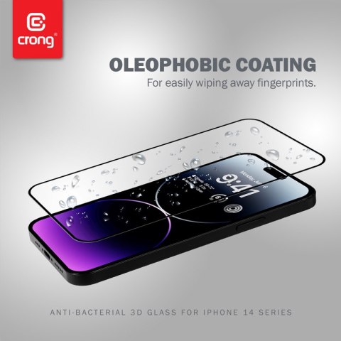 ND38_CRG-AB3DAG-IP14PM Crong Anti-Bacterial 3D Armour Glass - Szkło hartowane 9H na cały ekran iPhone 14 Pro Max + ramka instala
