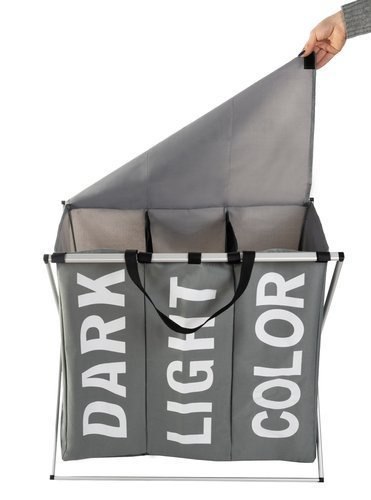 ND12_14991 Kosz na pranie - 3 komorowy na stelażu składany 5902802919342