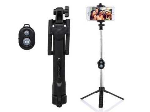 ND41_dS_35479 Uchwyt monopod selfie bluetooth ze statywem czarny