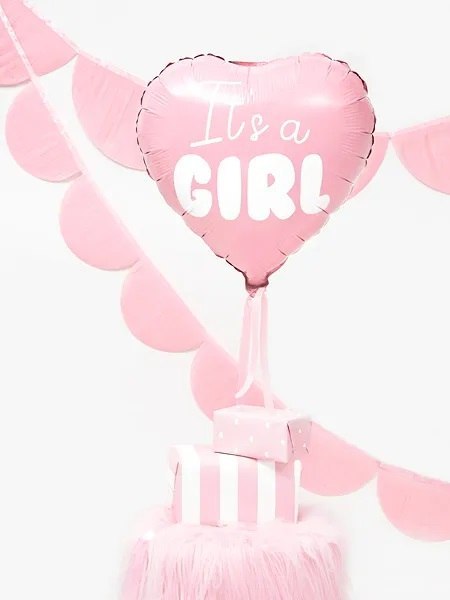 KX4570_1 Balon foliowy Its a girl na baby shower serce różowe 48cm