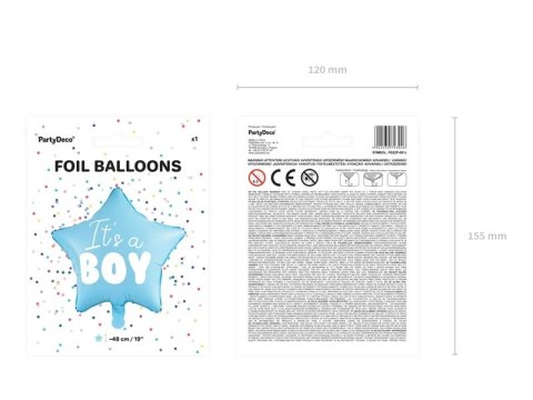 KX4570 Balon foliowy Its a boy na baby shower gwiazda niebieska 48cm