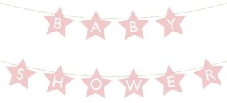 KX4578_1 Baner napis na baby shower gwiazdki jasnoróżowe 290cm x 16,5cm