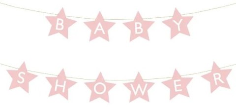 KX4578_1 Baner napis na baby shower gwiazdki jasnoróżowe 290cm x 16,5cm