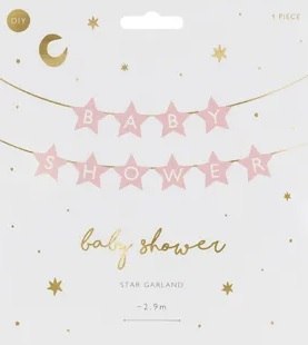 KX4578_1 Baner napis na baby shower gwiazdki jasnoróżowe 290cm x 16,5cm