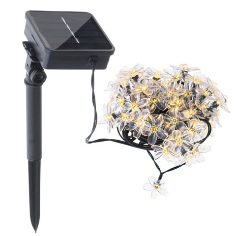 KX4969 Lampki ogrodowe solarne kwiatki 7m 50LED ciepły biały