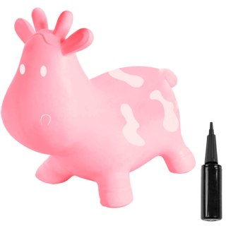 ND31_J06_002_0_2 Skoczek gumowy dla dzieci KRÓWKA 57 cm jasno różowy do skakania z pompką