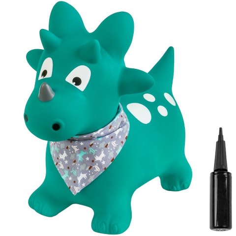 ND31_J06_020_0_1 Skoczek gumowy dla dzieci DINO 59 cm zielony z bandaną do skakania z pompką