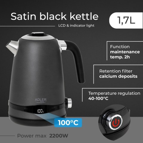 AD 1295 grey Czajnik metalowy 1,7L z LCD & regulacją temperatury