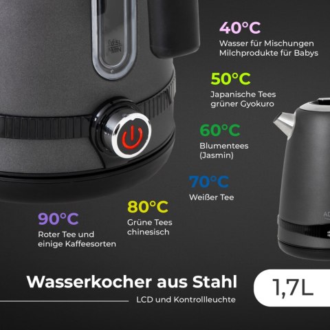 AD 1295 grey Czajnik metalowy 1,7L z LCD & regulacją temperatury