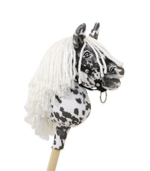 Hobby Horse Mały koń na kiju Premium tarantowaty biało-czarny z białą grzywą A5