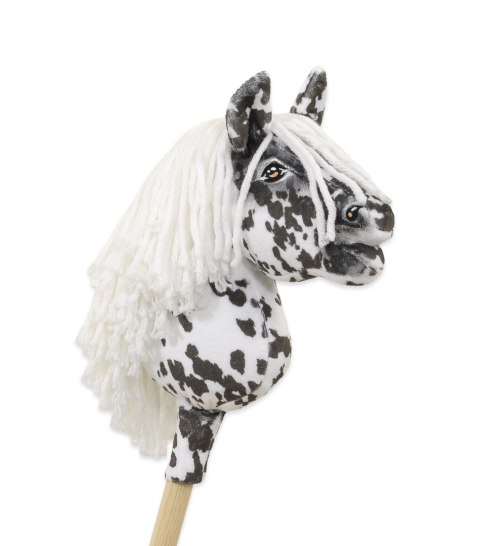 Hobby Horse Mały koń na kiju Premium tarantowaty biało-czarny z białą grzywą A5