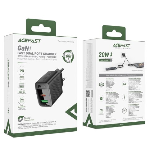 Ładowarka sieciowa A78 GaN USB-A USB-C PD 20W - czarna