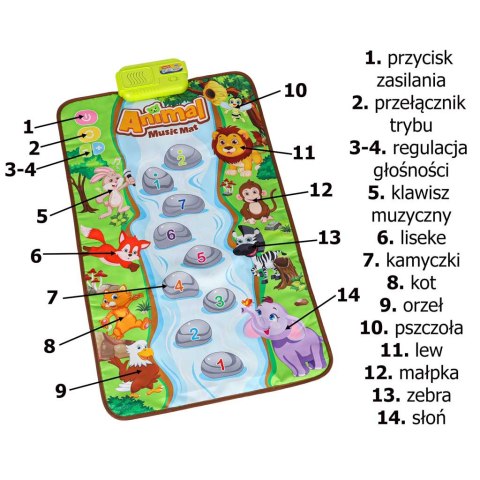 Mata interaktywna grająca muzyczna edukacyjna zwierzątka