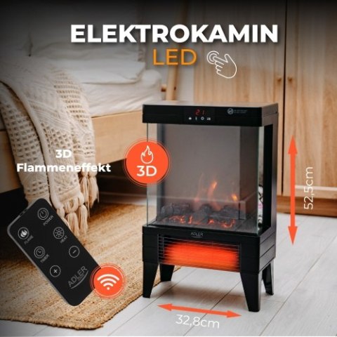 AD 7755 Kominek elektryczny led z pilotem | 3d efekt płomienia | 2 moce grzania 1000w/2000w | termostat
