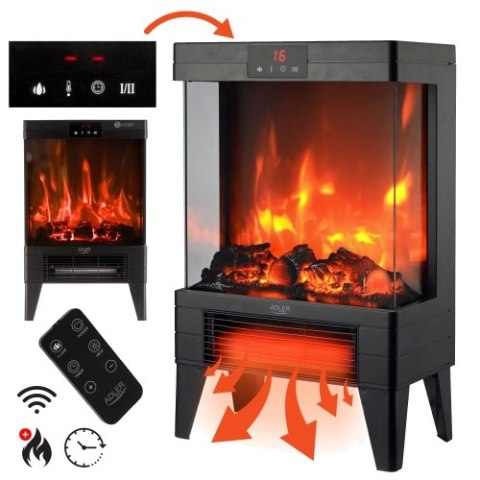 AD 7755 Kominek elektryczny led z pilotem | 3d efekt płomienia | 2 moce grzania 1000w/2000w | termostat