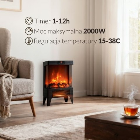 AD 7755 Kominek elektryczny led z pilotem | 3d efekt płomienia | 2 moce grzania 1000w/2000w | termostat