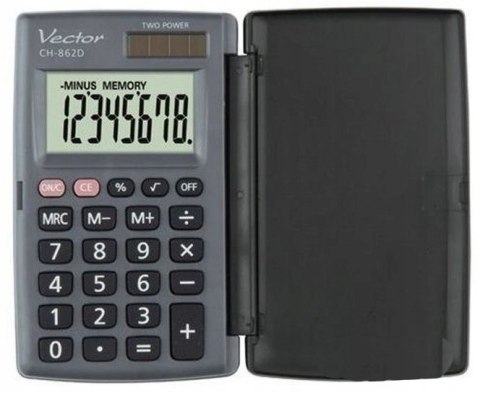 Vector Kalkulator kieszonkowy z klapką KAV CH-862D, szary